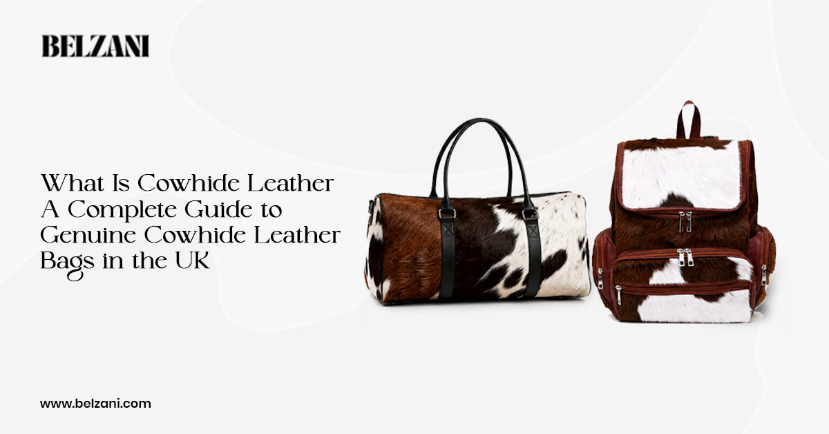 Genuine cowhide leather bags in the UK including a duffle bag and backpack