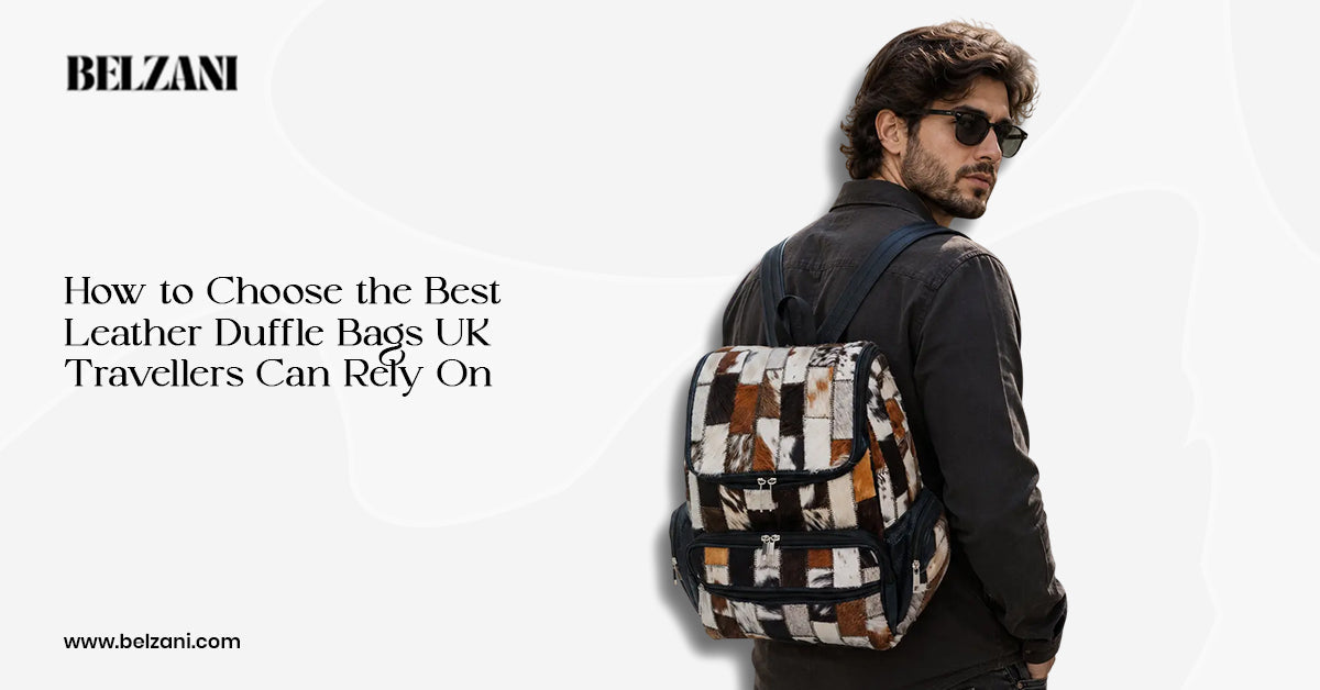 Man carrying a genuine cowhide leather backpack for travel